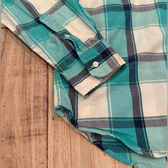 American Eagle Outfitters Teal and White Plaid Classic fit Shirt/size L - Picture 4 of 10